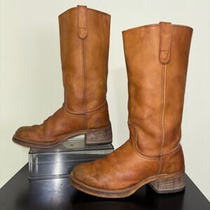 Vintage 70’s Campus Boots Kinney Shoes Tan Leather Pull on Boots Women’s 9.5